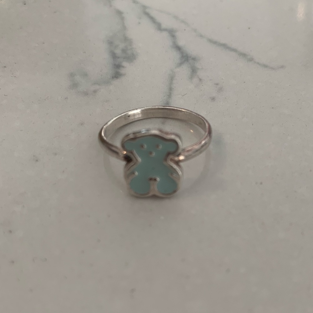 TOUS baby blue enamel and sterling silver ring